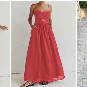 Red maxi dress commence